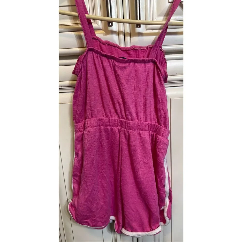 Art Class Girls Thin Strap Drawstring Side Stripe Romper Pink White Size Medium
